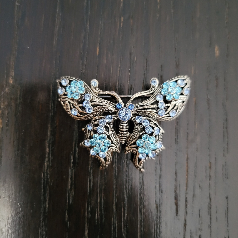 Silver and Blue Butterfly Brooch